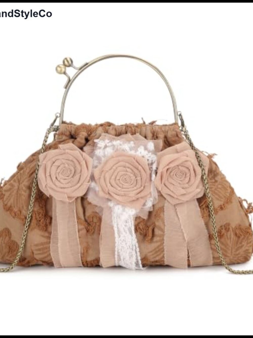Boho Clutch Purse Vintage Floral Kiss-Lock Crossbody Handbag with Detachable
